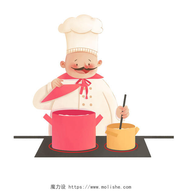 厨师做饭卡通可爱白色厨师服厨师元素